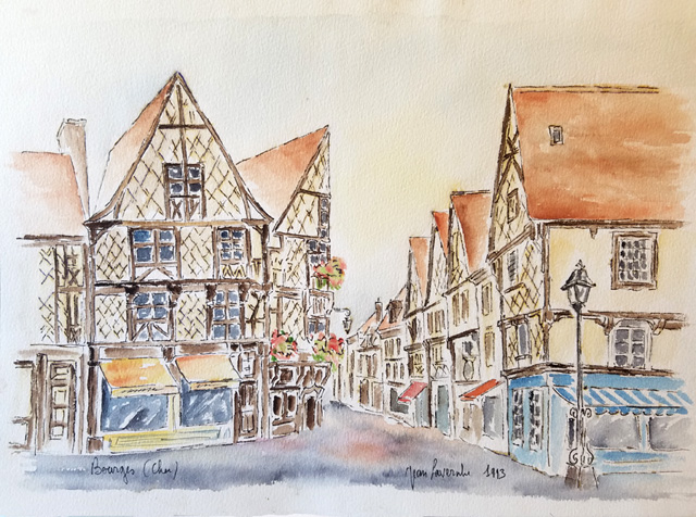 Bourges vieille ville: Aquarelle de Jean LAVERNHE Aquarelle de Jean LAVERNHE
