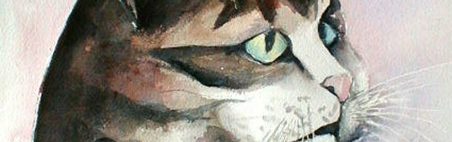 « Le chat 'Mistigri' » - Aquarelle de J. LAVERNHE. Toutes les chansons et Mp3 illustés par des Aquarelles de J. LAVERNHE.