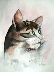 'Le chat Mistigri' : Aquarelle de J. LAVERNHE. Liste d'�diteurs.