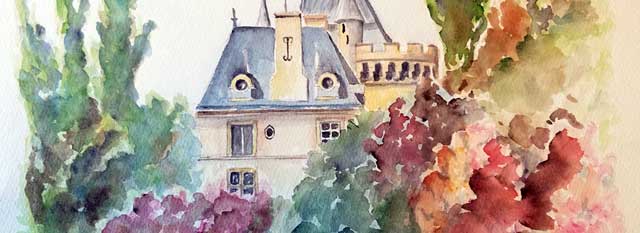Le château de Maupas (Cher) - Aquarelle de Jean Lavernhe