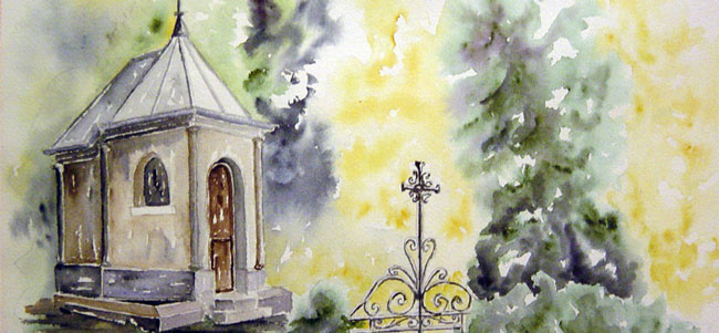 « L'oratoire du Pas de Calais » - Aquarelle de J. LAVERNHE. Toutes les chansons et Mp3 illustés par des Aquarelles de J. LAVERNHE.