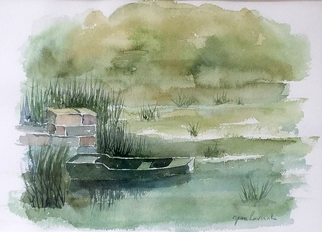La vieille barque endormie: Aquarelle de Jean LAVERNHE Aquarelle de Jean LAVERNHE