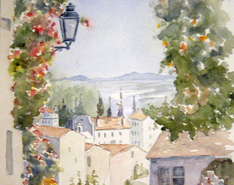 La beauté d'un village de Provence  - Aquarelle de J. LAVERNHE
