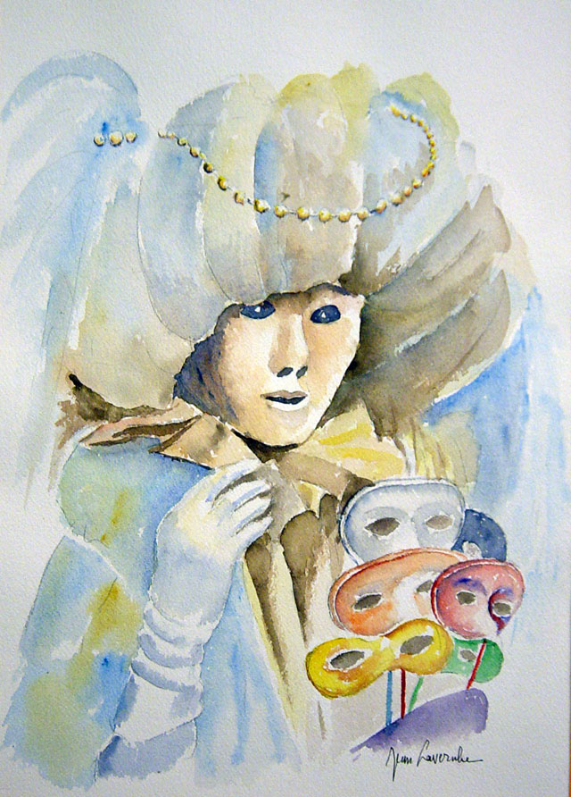 Au bal masqué : Aquarelle de J. Lavernhe Au bal masqué, carnaval de Venise