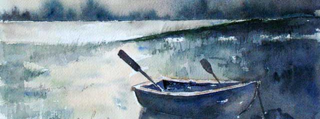Vieille barque à l'ile de Ré - Aquarelle de J. LAVERNHE. Chanson d'amour avec Mp3 illustée par une Aquarelle de J. LAVERNHE.