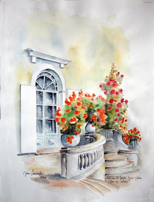 Saint Josse sur mer - Aquarelle paysage de J. Lavernhe Paysage de Saint Josse sur mer : Le château - Aquarelle de J. Lavernhe