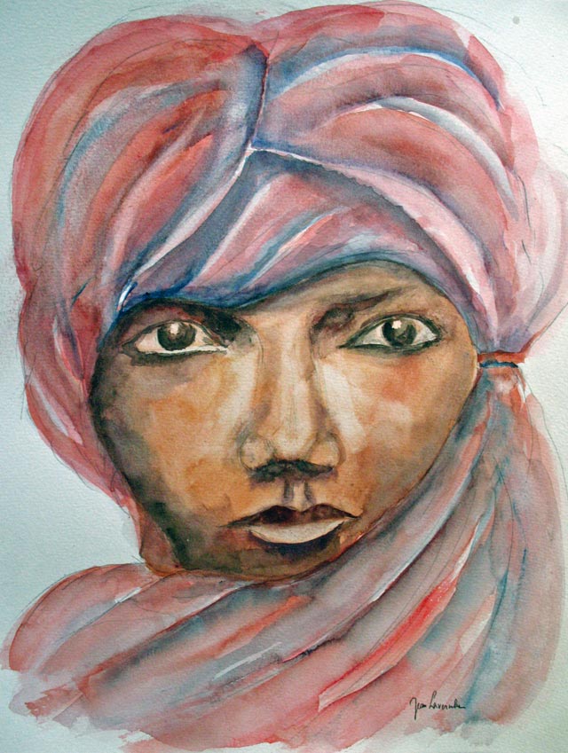 Portrait d'une jeune femme Berbère - Aquarelle de J. Lavernhe Aquarelle portrait d'une jeune Berbère (J. Lavernhe)