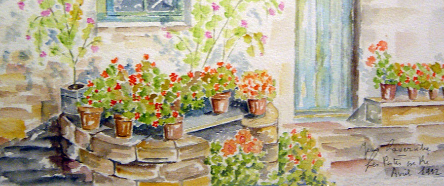 Puit dans la cour à l'ile de Ré - Aquarelle de J. LAVERNHE. Chanson d'amour avec Mp3 illustée par une Aquarelle de J. LAVERNHE.