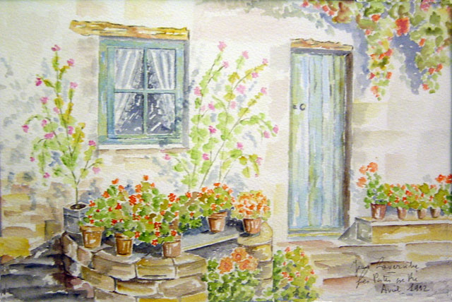 Puit dans la cour à l'ile de Ré - Aquarelle de J. LAVERNHE. Puit dans la cour à l'ile de Ré pour illuster une Chanson d'amour
