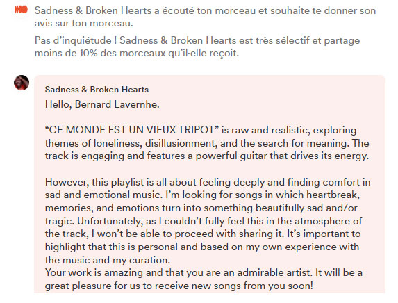 Avis de curateur Groover sur la chanson n°1 (Critique constructive)