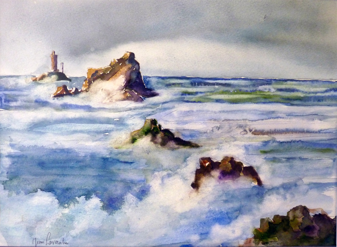 Phare et récifs Phare et récifs - Aquarelle de J. Lavernhe