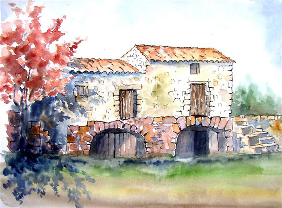 Vieilles pierres au village de Chalus (Limousin) Vieilles pierres au village de Chalus - Aquarelle de J. Lavernhe