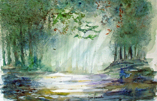Le sous-bois lumineux Lumière dans le sous-bois. Aquarelle de J. LAVERNHE
