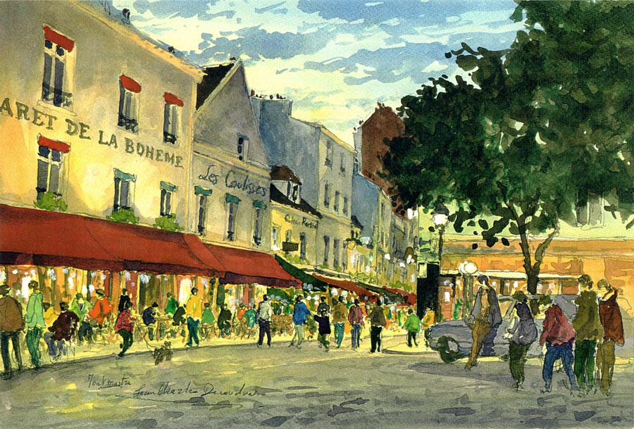 Aquarelle de Jean-Charles Decoudun : Montmartre