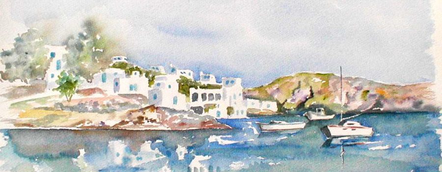 Retour dans les iles Grècques - Sifnos (J. LAVERNHE) Chanson illustée par les iles Grècques - Sifnos : Aquarelle de jean LAVERNHE