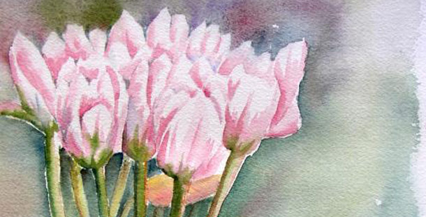 Le bouquet de tulipes - Aquarelle de J. Lavernhe Le bouquet de tulipes
