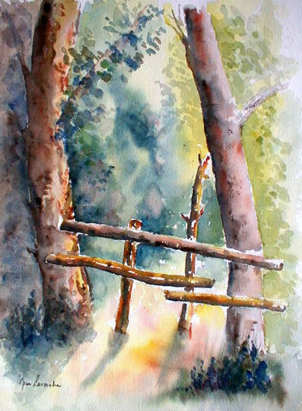 'La barrière' : Aquarelle de J. LAVERNHE. Site de chansons, paroles, musiques et MP3.