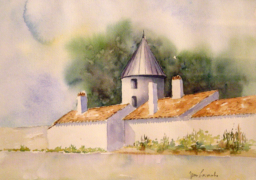 Le vieux moulin - Aquarelle de J. Lavernhe