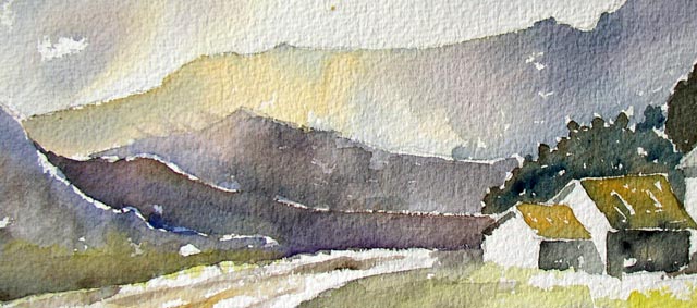 « Paysage nocturne » - Aquarelle de J. LAVERNHE. Les citations illustés par une Aquarelle de J. LAVERNHE : SPaysage nocturne.