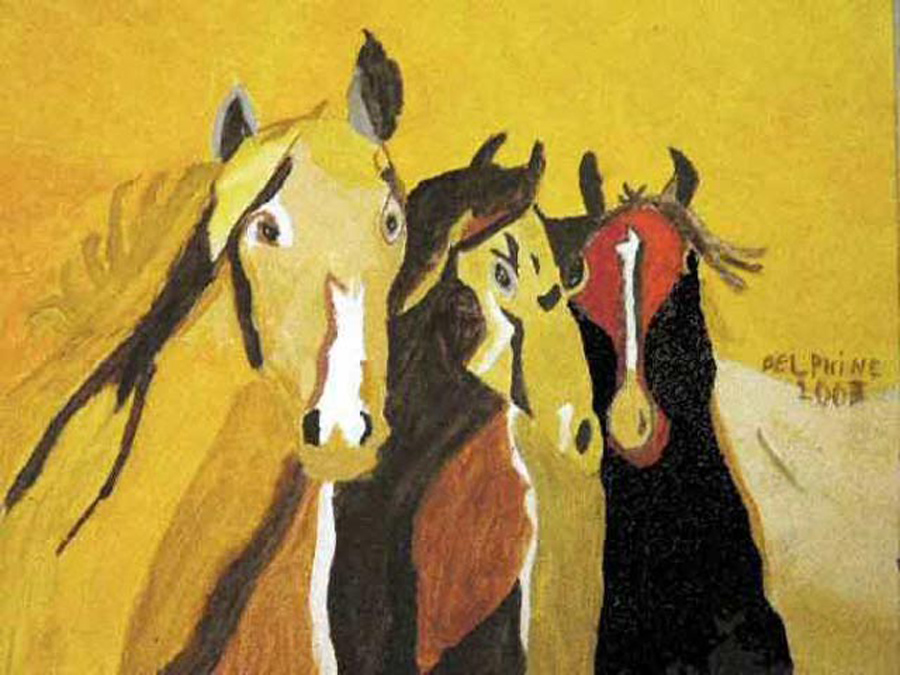Les chevaux - Aquarelle de J. Lavernhe
