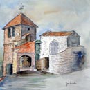 L église d'Usson. Aquarelle de J. Lavernhe
