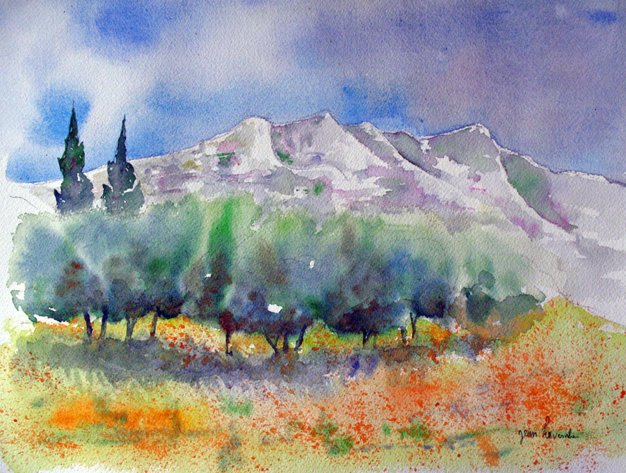 Montagne Sainte Victoire - Aquarelle de J. Lavernhe
