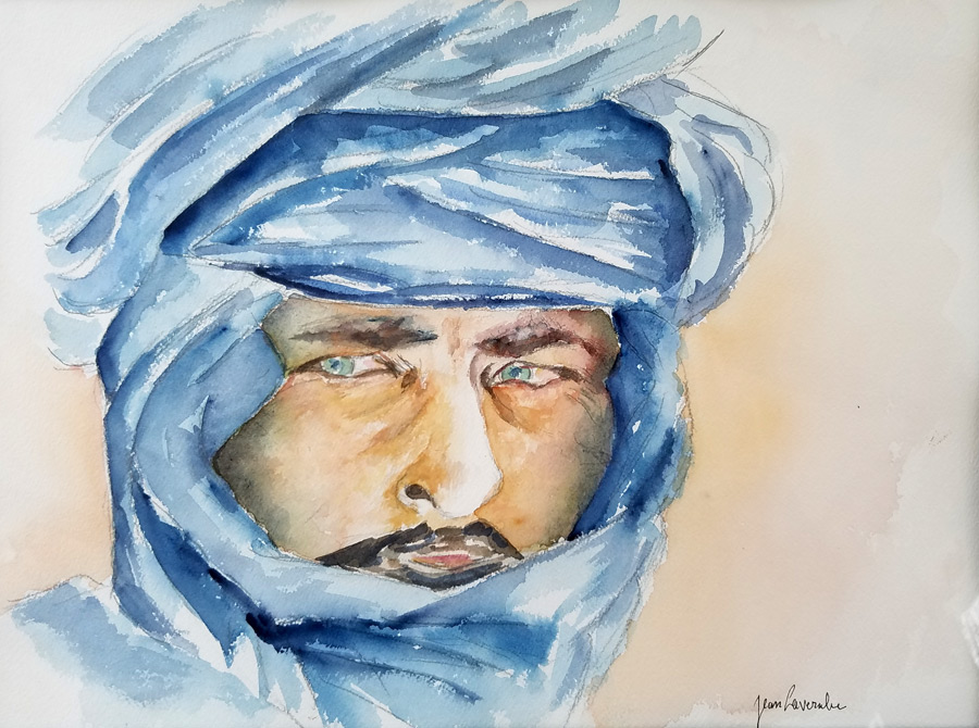 Le Targui aux yeux bleus - Aquarelle de J. Lavernhe