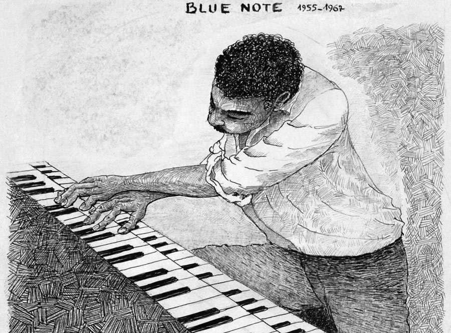 Jimmy Smith au " Blue Note - Dessin de J. Doedenne