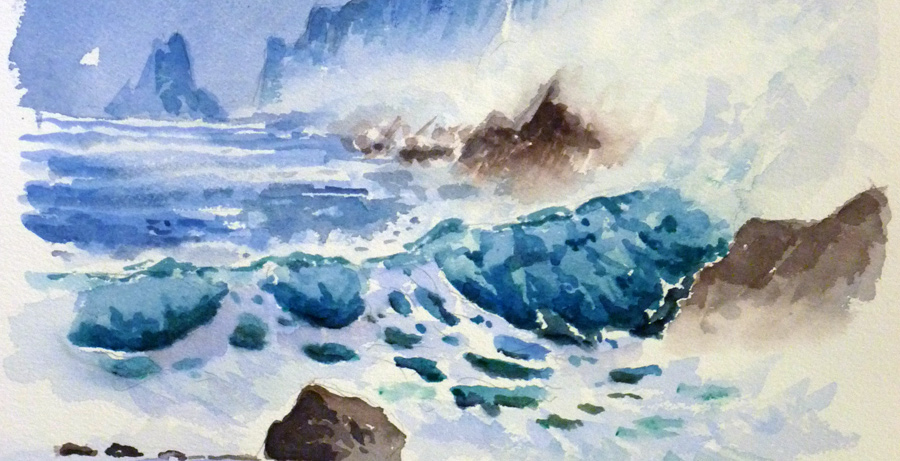 Les falaises de normandie - Aquarelle de J. Lavernhe