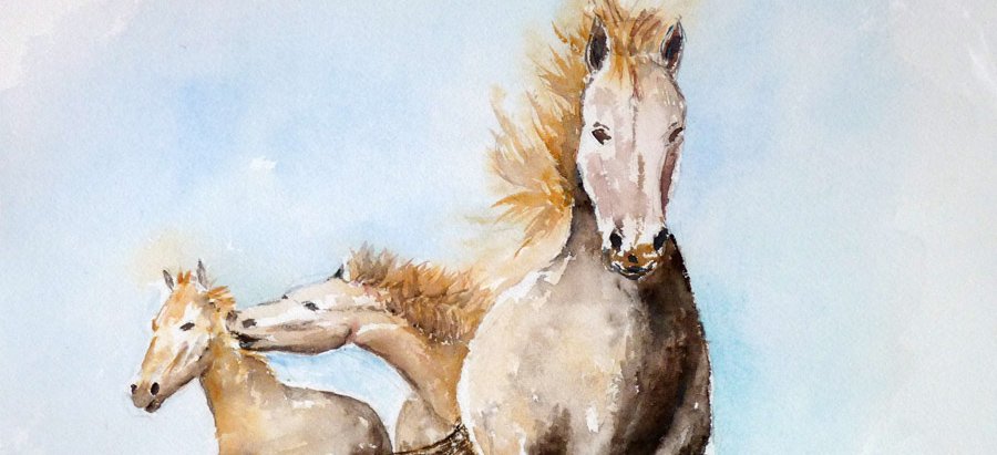 Les chevaux de camargue - Aquarelles de J. LAVERNHE