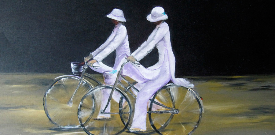 Vietnam et bicyclettes - Aquarelle de Jean Lavernhe