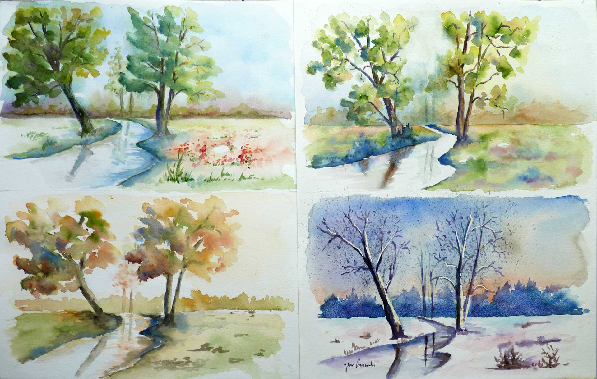 Aquarelle de Jean Lavernhe: Les quatre saisons