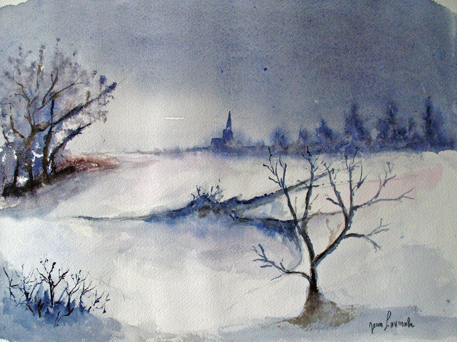 Paysage d'hiver - Aquarelle de Jean Lavernhe