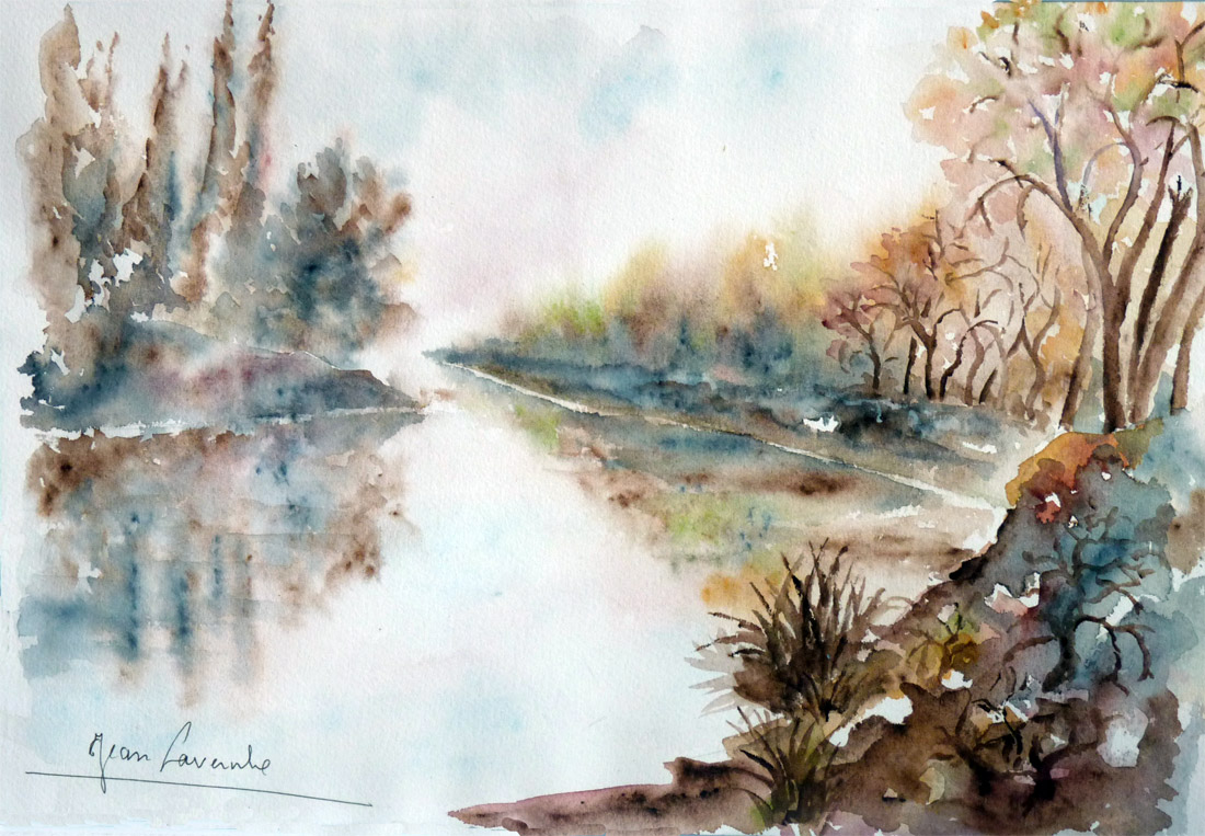 Lumières d'automne sur le marais - Aquarelle de Jean Lavernhe