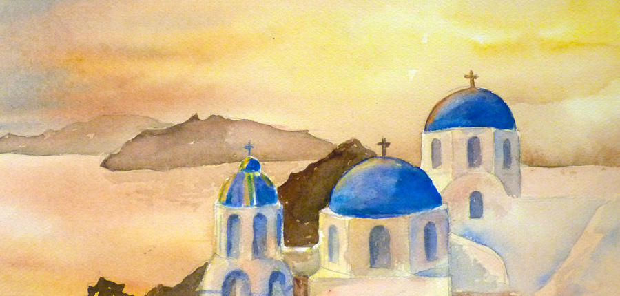 Les coupoles bleues des églises de Santorin