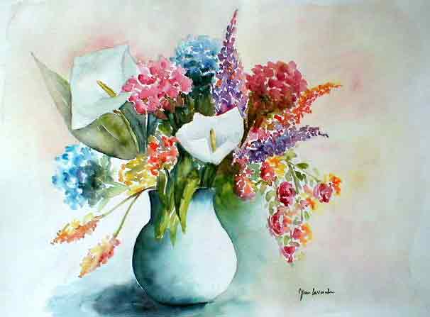 Le bouquet de fleurs - Aquarelle de J. Lavernhe