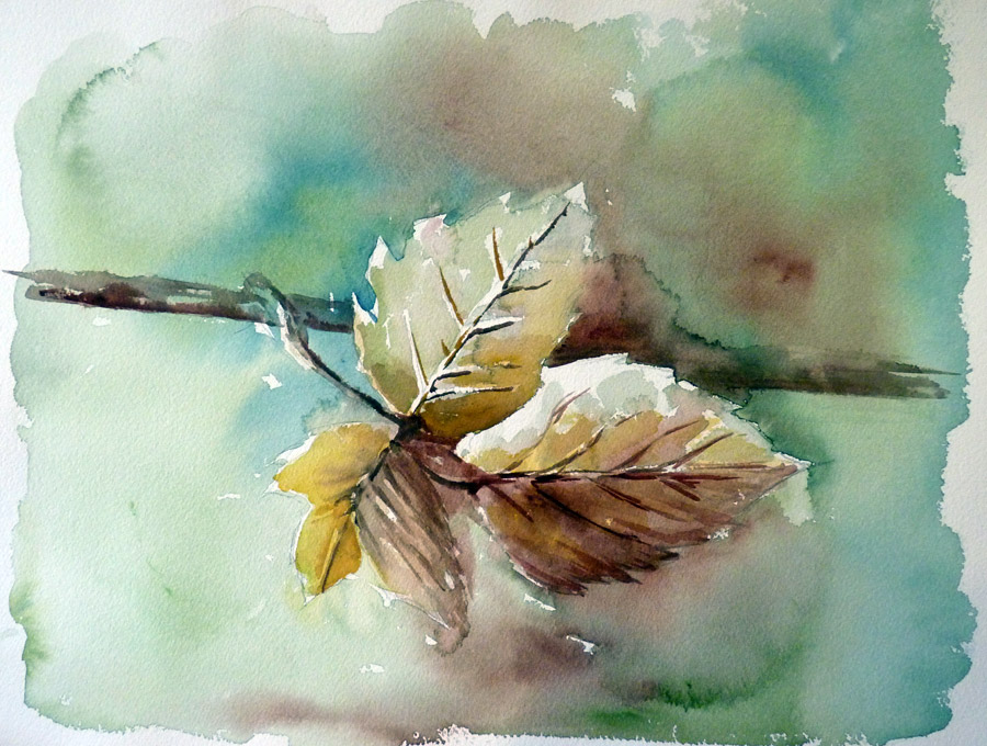 Feuillage aux couleurs de l'automne - Aquarelle de J. Lavernhe